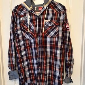 Rolling Paper Red and Blue Plaid Hooded Jacket